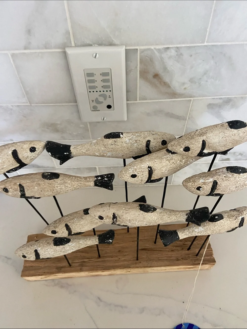 Handcrafted School of Fish Table Sculpture - Natural & Black